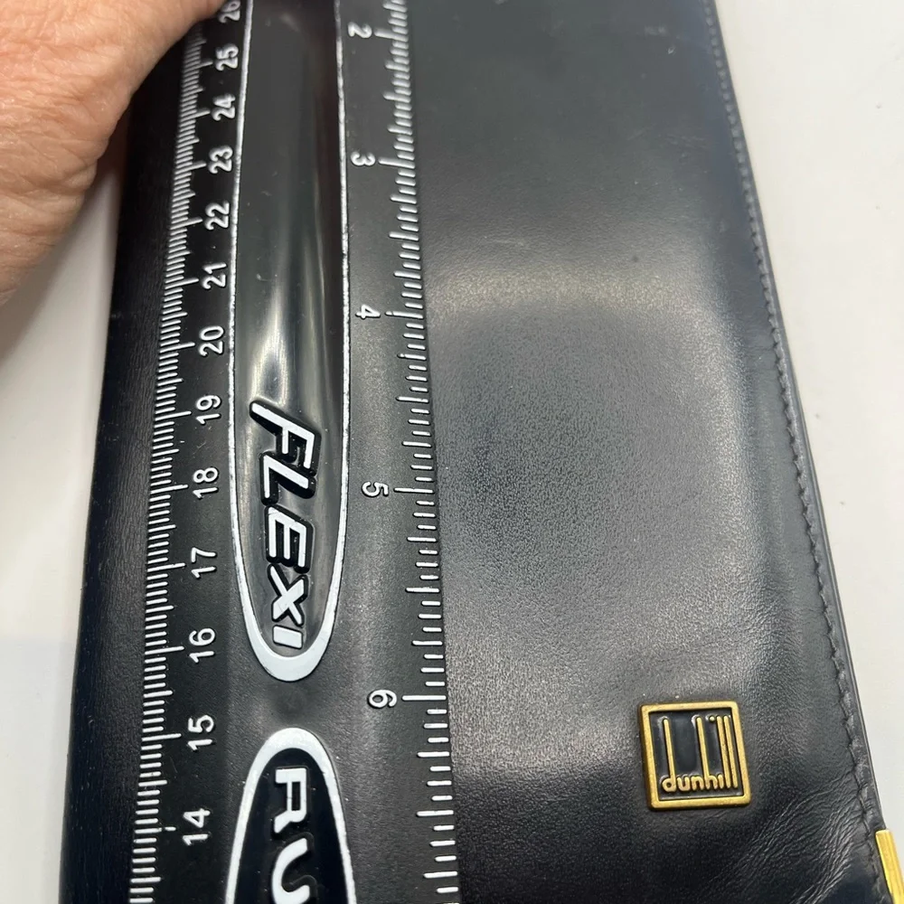 Dunhill Black Genuine Leather Men Long Wallet Gold Hardware 7 Inch